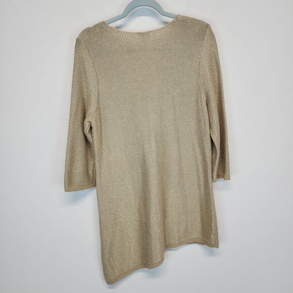 Chicos 2 Slanted Hem Heidi Sweater Size L Tan Metallic Slub Knit Chic Neutral - Picture 6 of 15